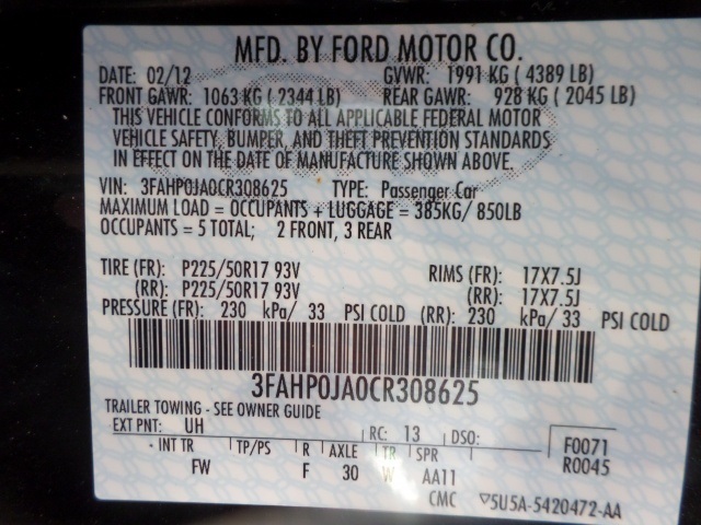 2012 Ford Fusion SEL,LEATHER.SUNROOF.BLUE TOOTH,LO Sedan