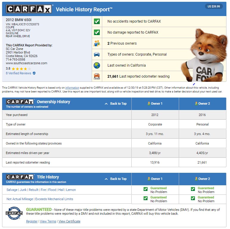 2012 BMW 650i Coupe M Sport Pkg 6 Series